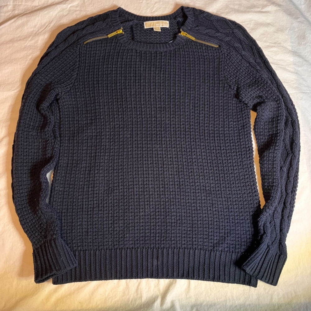 Michael Kors Cotton Zip Detail Sweater, Navy